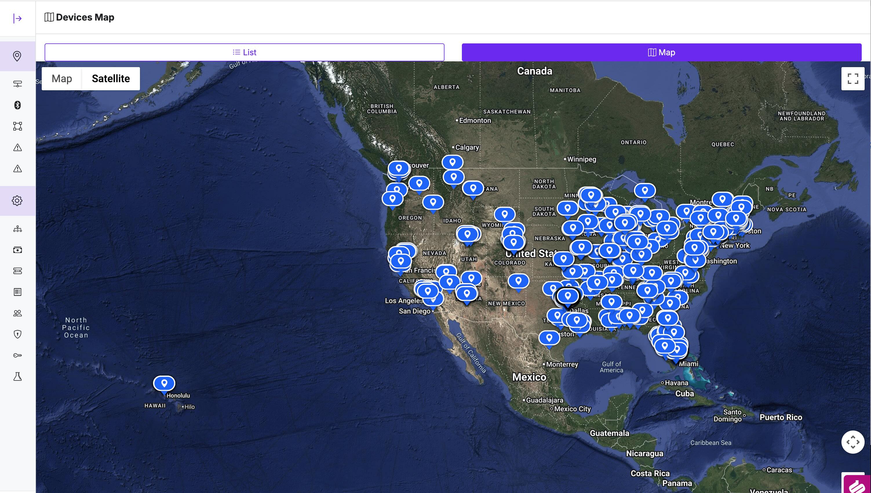 Guard Rail Pro Devices Map — live GPS tracker locations across the fleet